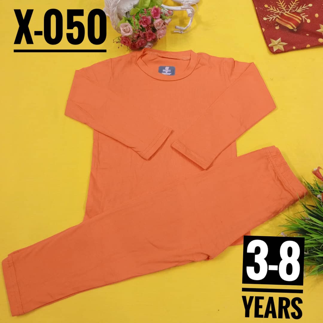 Plain Orange Cotton Age 3-8 Boys and Girls Long-Sleeve Tee and Pant Sleepwear Pyjamas