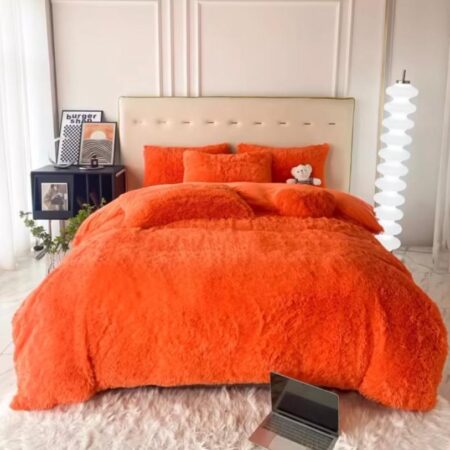 Orange Fur Duvet Sets, Super Comfortable, Fluffy Soft and Very Lush Orange Fluffy Bedding Set, 4 by 6, 6 by 6, 6 by 7, 7 by 7 Sizes