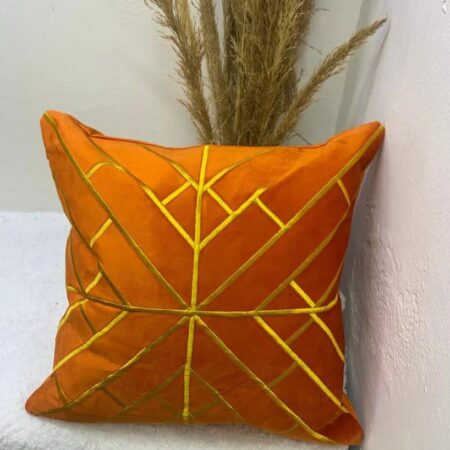 18 x 18 Inch Orange Gold Plaid Decoration Throw Pillow Embroidery Geometric Stripes Modern Square Throw Pillow for Bedroom, Couch, Living Room