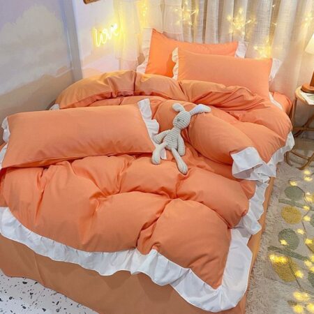 Orange Executive Ruffle Duvet Cover Set, Super Soft Breathable and Comfortable Ruffles Shirt 5/ 7 Piece Bedding Set, Including A Double Padded Thick Duvet, Duvet Cover and Bedspread and Matching Pillowcases Set (Size: 4 by 6, 6 by 6, 6 by 7, 7 by 7)