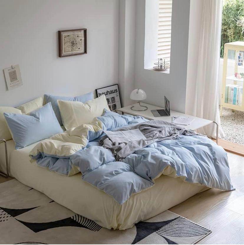 Premium Quality Blue and Beige Reversible Duvet Set- Premium Soft and Breathable Fabric Blue Duvet Set, 4/6 Pieces Bedding Set Includes(1 Soft Duvet, 2/4 Matching Pillowcases and Bedspread Set), 4 by 6, 6 by 6, 6 by 7, 7 by 7 Sizes - Image 4