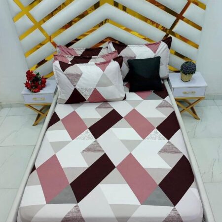 Multicolor Geometric Print 7 By 7 King Bedsheet Set, 5pcs Patterned Bedsheet Set with 4 Pillowcases Set - Soft and Skin Friendly Cotton Bedsheet Set