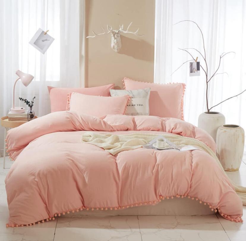 Pink Pom Pom Bedding Set 4 by 6/ 6 by 6/ 6 by 7/ 7 by 7 Sizes, High Quality Soft Breathable and Durable Pom Pom Duvet Set, 4 - 6 Piece 1 Pom Pom Duvet, 1 Bedsheet and 2/4 Matching Pillowcases Set (Pink Color) - Image 2