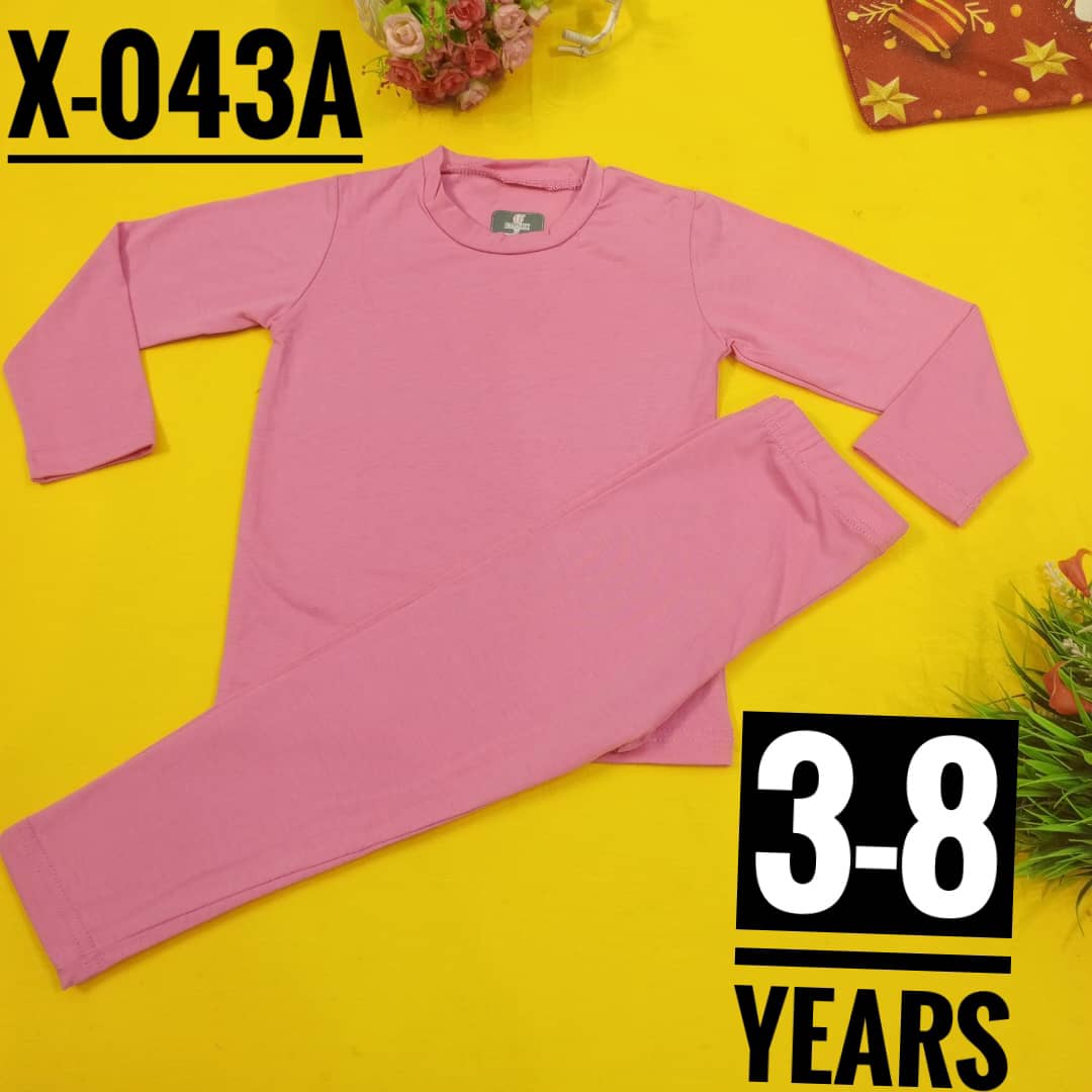 Plain Pink Cotton Age 3-8 Boys and Girls Toddler and Preschooler Long-Sleeve Tee and Pant Sleepwear Pyjamas