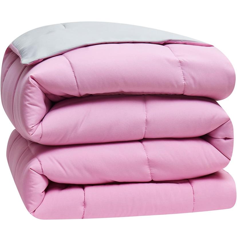 Plain Pink and Grey Reversible Duvet Set Soft Breathable and Durable Duvet + 1 Bedsheet and 2/4 Pillowcases 4 x 6, 6 x 6, 6 x 7, 7 x 7