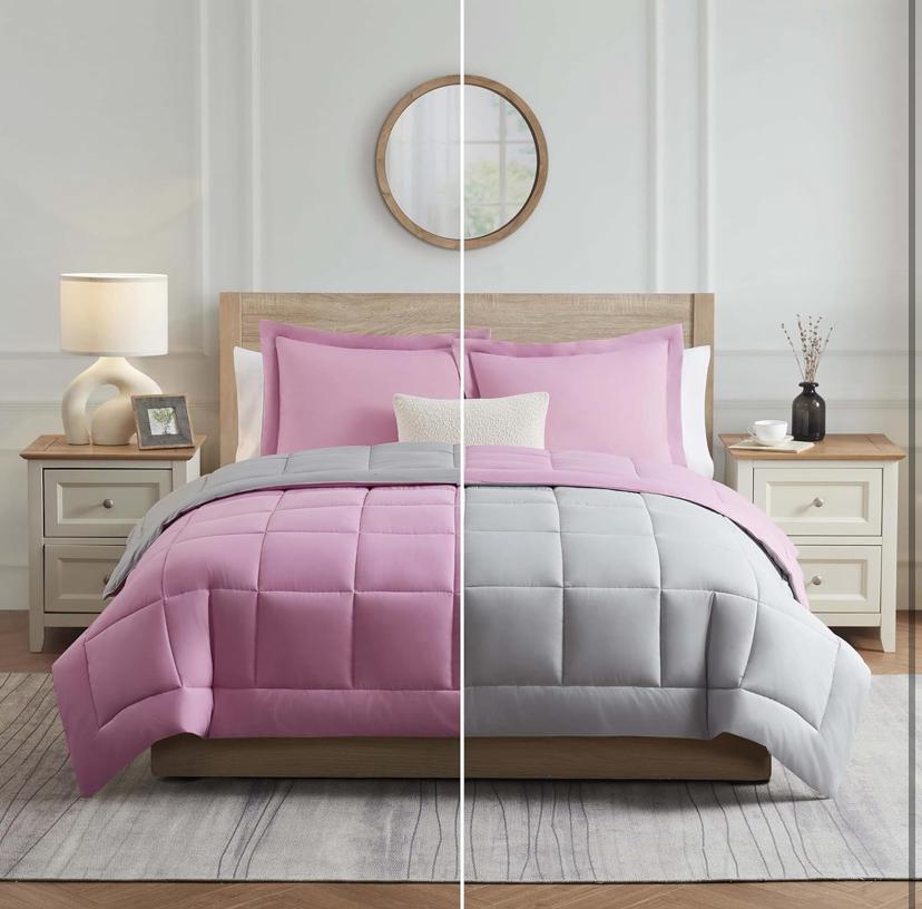 Plain Pink and Grey Reversible Duvet Set Soft Breathable and Durable Duvet + 1 Bedsheet and 2/4 Pillowcases 4 x 6, 6 x 6, 6 x 7, 7 x 7 - Image 2