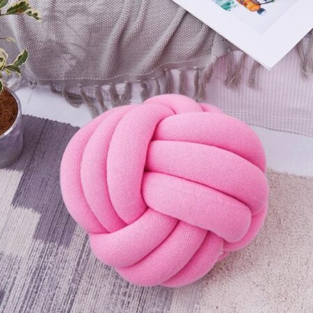 Soft Fluffy Ball Knot Throw Pillow, Handmade 3 Strand Throw Pillow Cushion for Decoration Sofa Bed Offices Room Home Decor Comfortable Pink Knot Pillow