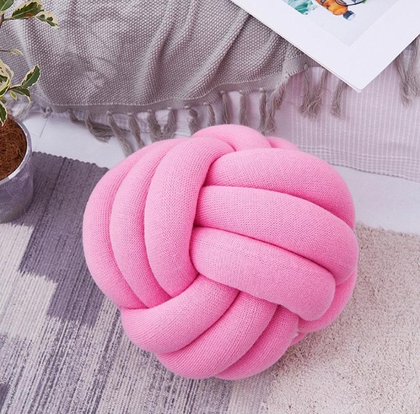 Soft Fluffy Ball Knot Throw Pillow, Handmade 3 Strand Throw Pillow Cushion for Decoration Sofa Bed Offices Room Home Decor Comfortable Pink Knot Pillow