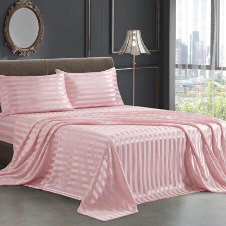 Pink Stripe Bedsheets and Matching Pillowcases Skin-friendly and Breathable Soft Blush Pink Striped Bed sheet with Matching Pillowcases (3 by 6, 4 by 6, 6 by 6, 6 by 7, 7 by 7, Pink)