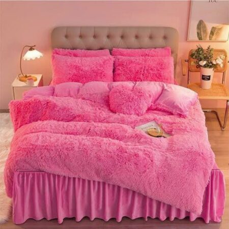 Pink Fur Duvet set, Super Comfortable, Fluffy Soft Lush and Comfortable Pink Faux Fur Duvet +Bedspread and Matching Pillowcases Set 4 by 6, 6 by 6, 6 by 7, 7 by 7 Sizes