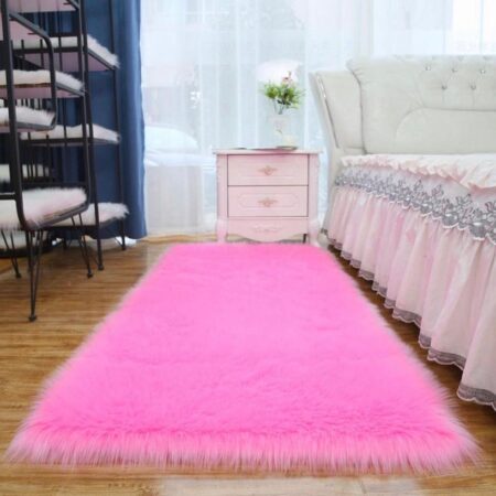 Faux Fur Fluffy Rugs, Soft Fluffy Shaggy Area Rugs, Home Decorative Floor Sheepskin Rugs for Bedroom Living Room (round Shape, 3ft x 5ft, 4ft x 6ft, 5ft x 7ft, 7ft x 10ft )Pink
