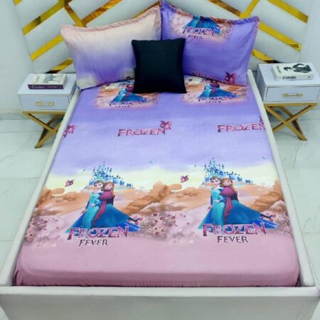 Pink Frozen Fever Character Printed Bedsheet Set, 4 by 6 Skin Friendly and Durable Cotton Pink Bedsheet Set for Girls Kids Children+ 2 Matching Pillowcases