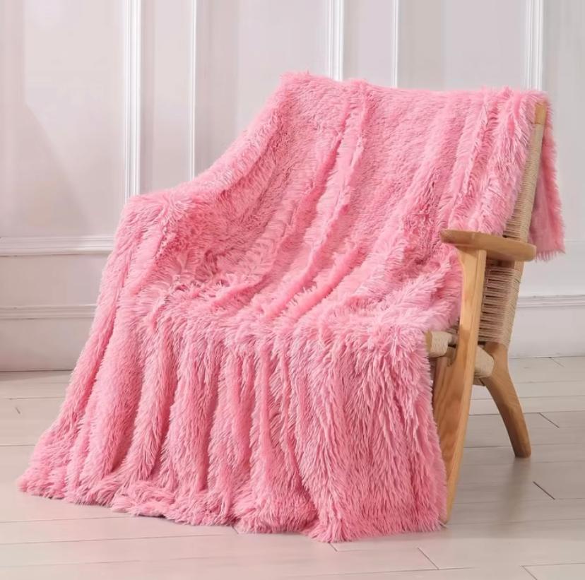 Faux Fur Luxury Throw Blanket, Pink Fluffy Blanket Throw for Bedroom Living Room Sofa