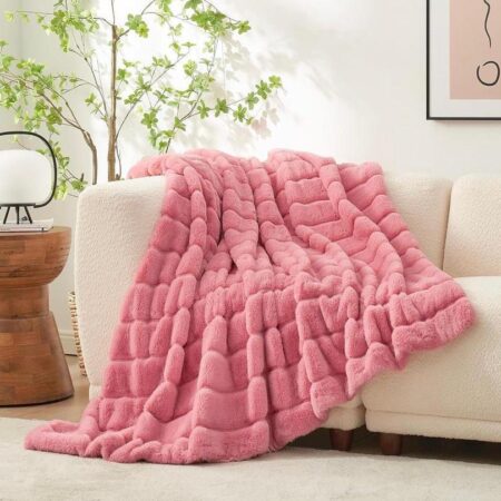 Striped Faux Fur Throw Blanket - Super Lush, Body Friendly, Cozy Warm Plush Comfortable Blanket for Bed, Couch, Sofa Bedroom Living Room,