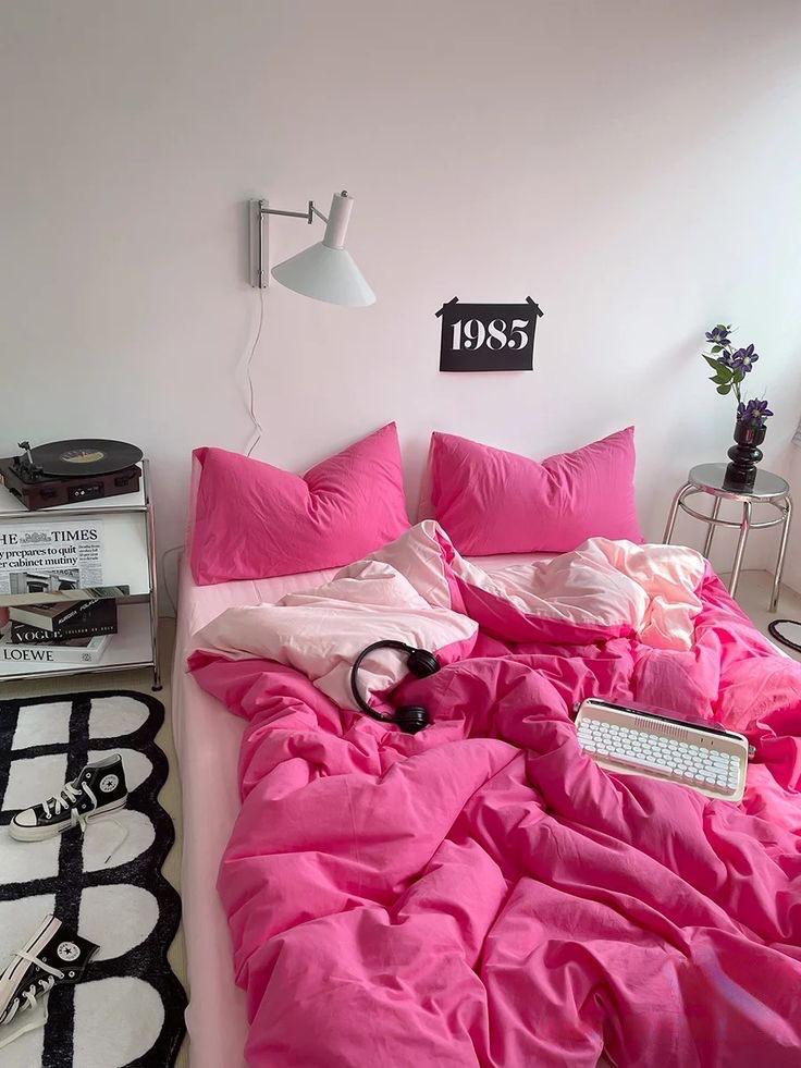 Pink and Light Pink Reversible Duvet Set