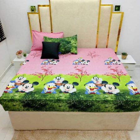 Pink Mickey Printed Cotton Bedsheet Set, 4 by 6 Durable and Comfortable Bedsheet Set with Pillowcases Set 4 by 6 Full Size