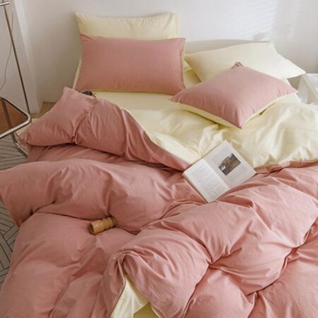 Pink Reversible Duvet Set 4 by 6, 6 by 6, 6 by 7, 7 by 7 Sizes, High Quality Soft and Breathable Reversible 1 Duvet + 1 Bedsheet and 2/4 Matching Pillowcases Set