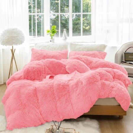 Faux Fur Shaggy Ultra Soft and Plush Duvet Set - Warm and Breathable Crystal Velvet Duvet Set (1Fluffy Faux Fur Duvet with 2- 4 Faux Fur Matching Pillowcases and Bedspread Set) (4 by 6, 6 by 6, 6 by 7, 7 by 7)|Pink