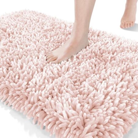 Shiny Chenille Soft and Shaggy Bath Rug - Premium Non-Slip Bath Mat, Super Absorbent and Thick (50 x 80cm) Pink