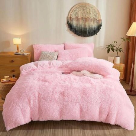 Pink Fur Duvet set, Super Comfortable, Fluffy Soft and Very Lush Pink Fur Shaggy Bedding Set | Sizes: 4 by 6, 6 by 6, 6 by 7, 7 by 7