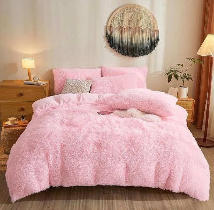 Pink Fur Duvet set, Super Comfortable, Fluffy Soft and Very Lush Pink Fur Shaggy Bedding Set | Sizes: 4 by 6, 6 by 6, 6 by 7, 7 by 7