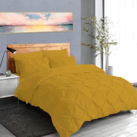 Soft Pinch Pleated Pintuck Duvet Set, 4 by 6, 6 by 6, 6 by 7, 7 by 7 All Season, High Quality Fabric and Washable Pintuck Duvet with Bedspread and Pillowcases Bedding Set (Gold)