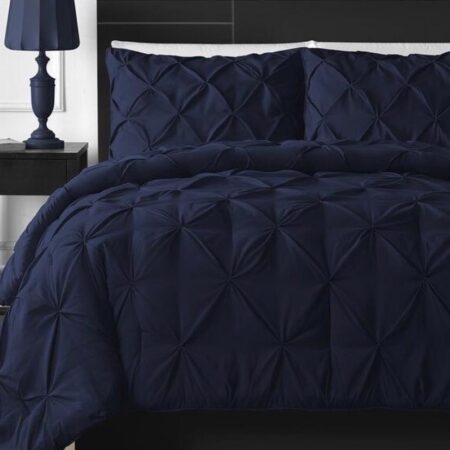 Navy Blue Pintuck Duvet Set 4by6/ 6by6/ 6by7/ 7by7 Size, All Season Soft and Breathable Pinch Pleated Pintuck Duvet with Bedsheet and 2/4 Pillowcases Set, Cotton