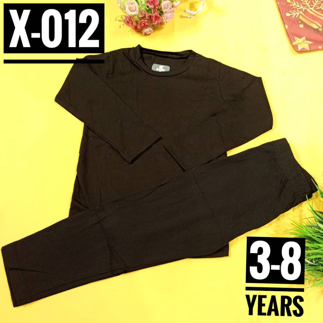 Plain Black Cotton Age 3-8 Boys and Girls Toddler and Preschooler Long-Sleeve Tee and Pant Pyjamas