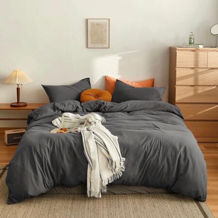 Plain Black Duvet Cover with Matching Pillowcases and Bedspread Set High Quality Fabric Long Lasting Fabric 4 by 6, 6 by 6, 6 by 7, 7 by 7