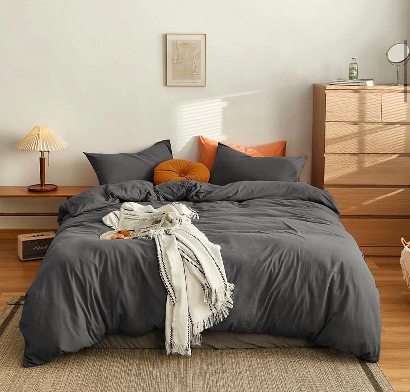 Plain Black Duvet Cover with Matching Pillowcases and Bedspread Set High Quality Fabric Long Lasting Fabric 4 by 6, 6 by 6, 6 by 7, 7 by 7