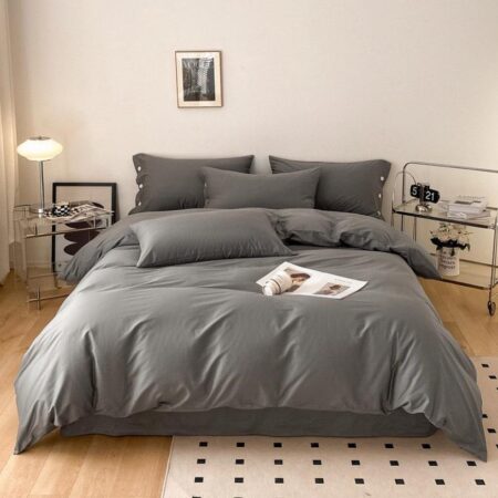 Premium Quality Cotton Complete Dark Grey Duvet Set, 4-6 Pieces All Season Bedding Set(1Duvet, 1Bedsheet and Matching Pillowcases) 4 by 6, 6 by 6, 6 by 7, 7 by 7