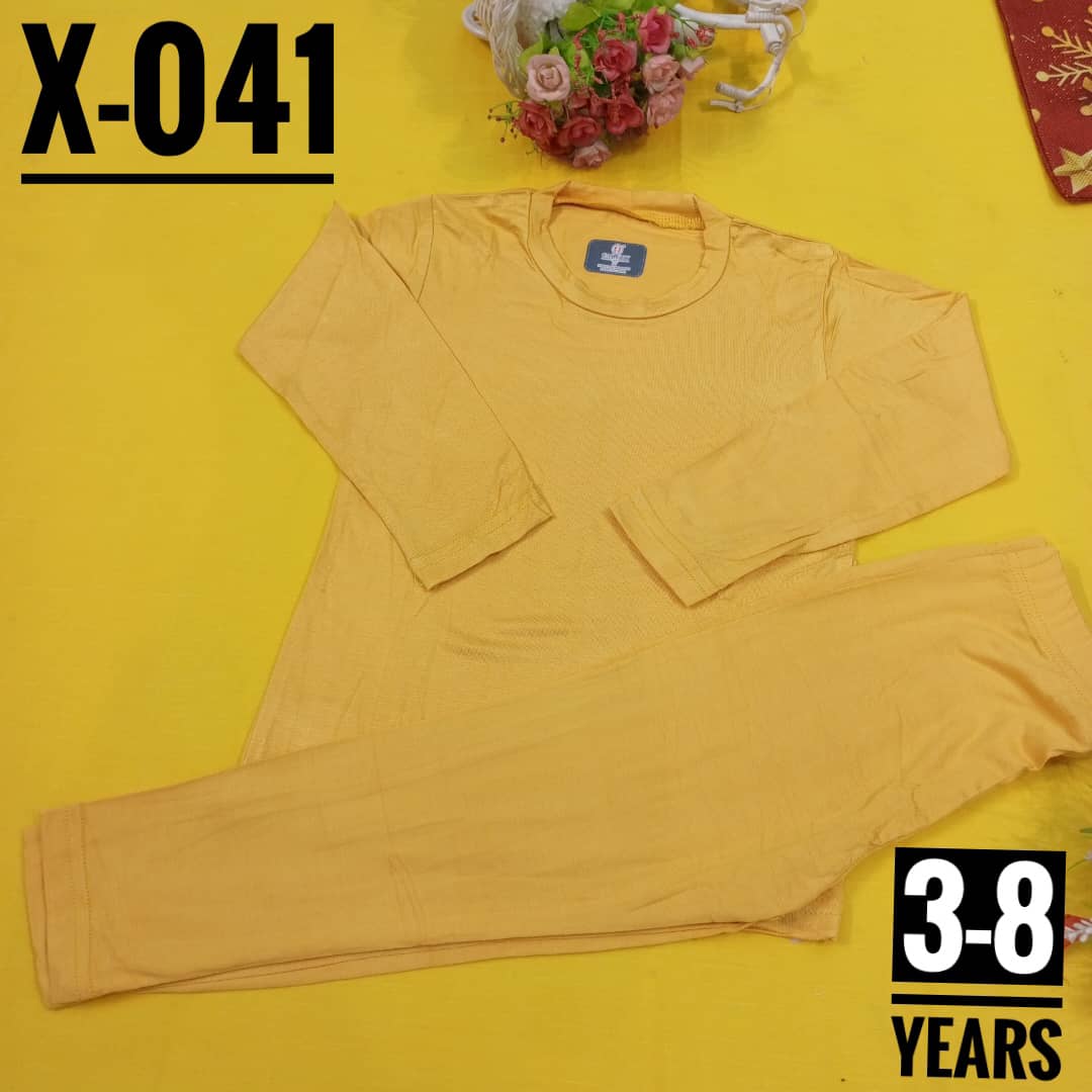 Plain Deep Yellow Cotton Age 3-8 Boys and Girls Toddlers Preschooler Long-Sleeve Tee and Pant Pyjamas