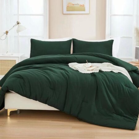 Luxury Plain Green Duvet set +2/4 pillowcases and Bedsheet Breathable and Lightweight Perfect Gift