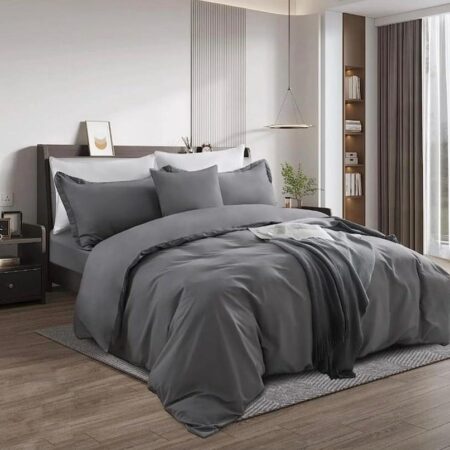 Hotel Quality Grey Duvet Set - High Quality Cotton Grey 1 Duvet + 1 Bedsheet and 2/4 Matching Pillowcases Set (4 by 6, 6 by 6, 6 by 7, 7 by 7)Sizes