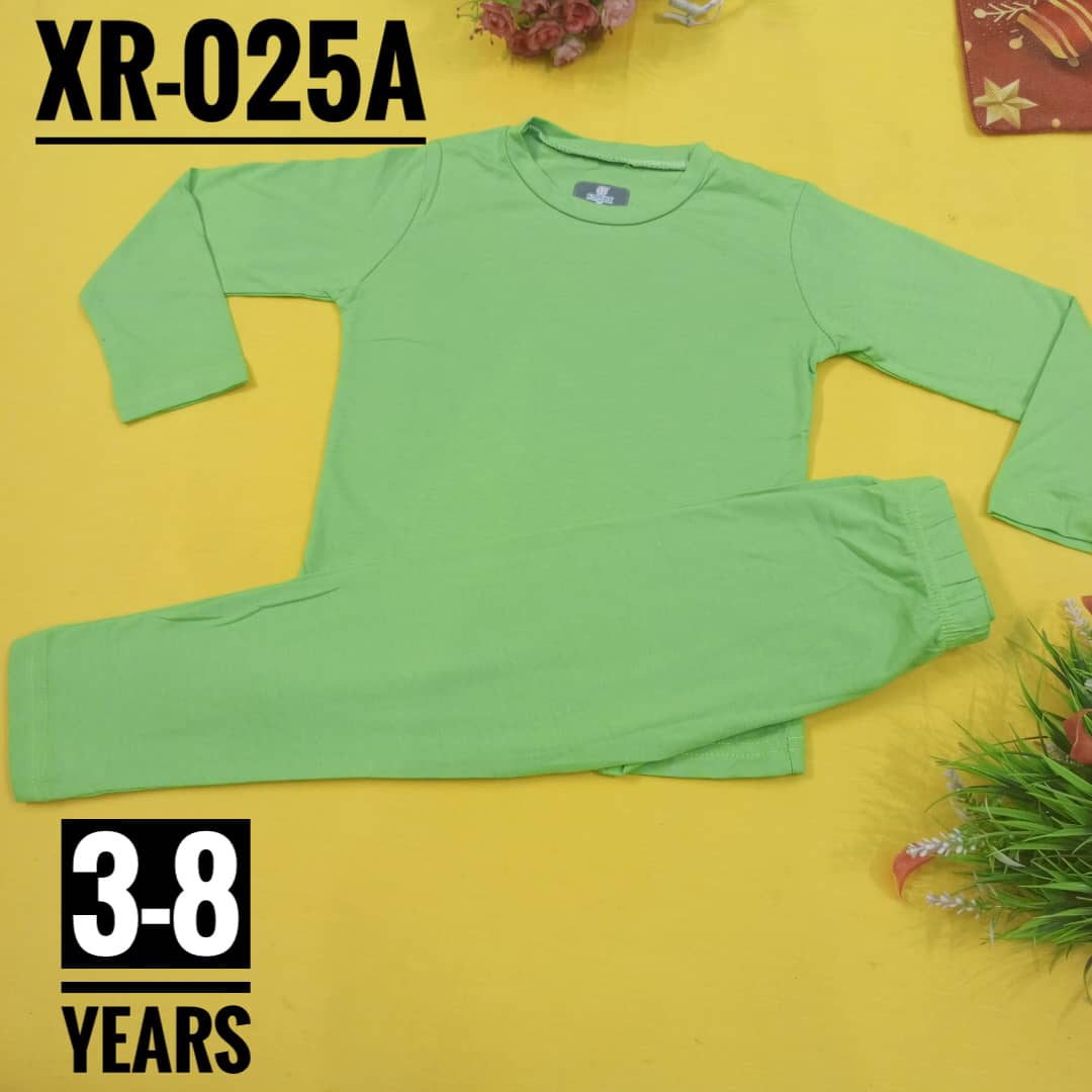 Plain Lemon Green Cotton Age 3-8 Boys and Girls Toddler and Preschooler Long-Sleeve Tee and Pant Sleepwear Pyjamas