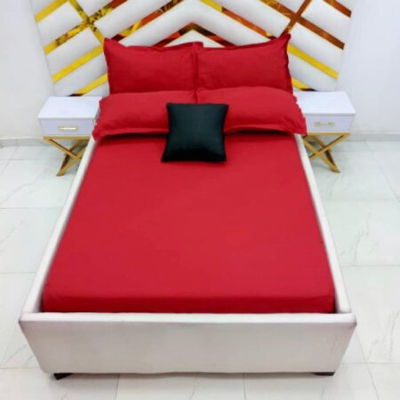 Premium Quality Plain Red King 7 By 7 Bedsheet Set, 5Pieces Soft and Durable Cotton Red Bedsheet Set with 4 Pillowcases