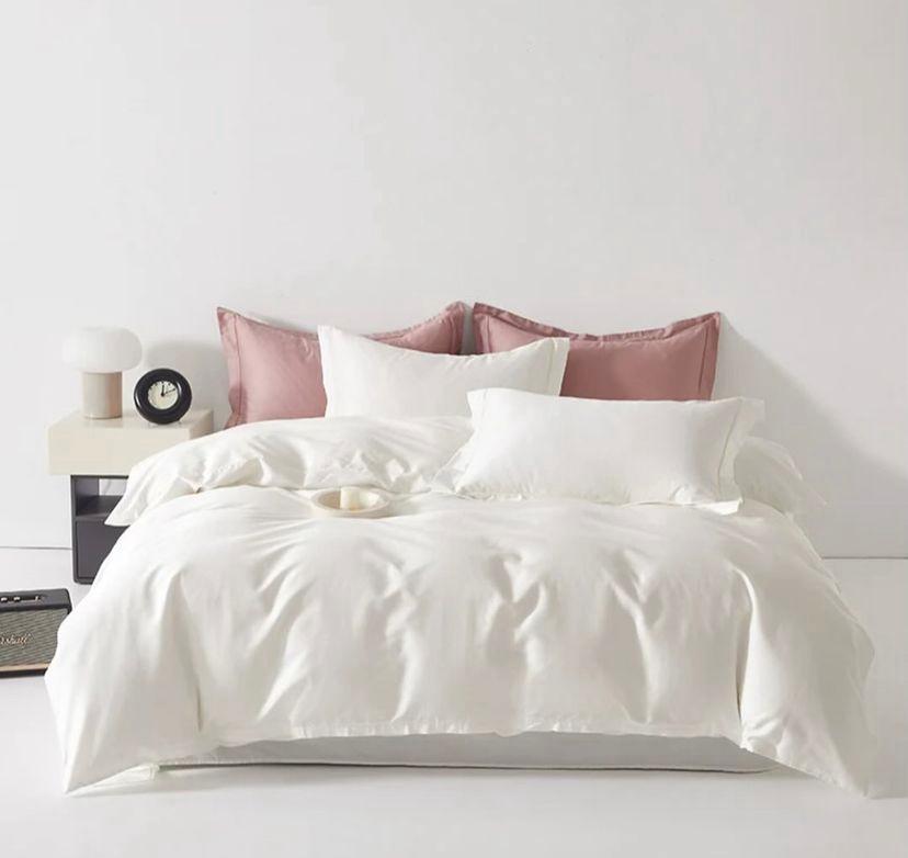 Plain White Complete Duvet set - High Quality Duvet + Bedsheet and Pillowcases Set 4by6-6by6-6by7-7by7 Sizes