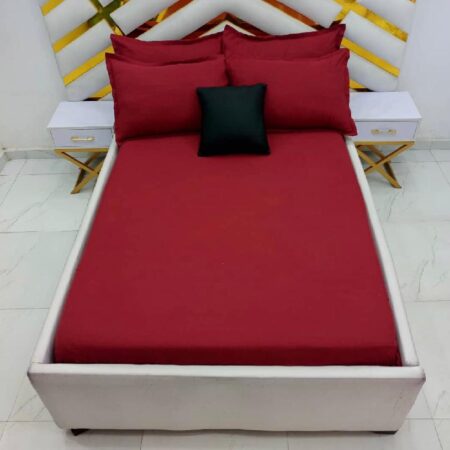 Soft Plain Wine Pattern King 7 By 7 Bedsheet Set, Pure Quality Cotton Solid Wine Bedsheet Set (Wine Color, 100% Cotton Bedsheet with 4 Pillowcases Sets)