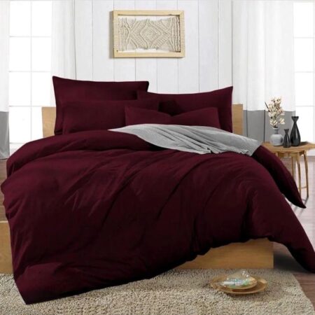 Plain Wine Complete Bedding Set, High Quality Soft Breathable and All Season 1 Duvet 1 Bedsheet and 2/4 Matching Pillowcases Set, 4by6, 6by6, 6by7, 7by7