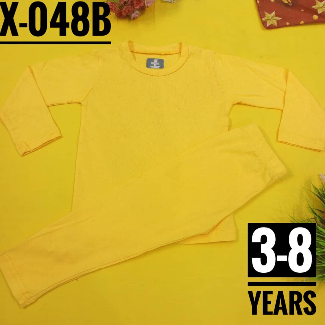 Plain Yellow Cotton Age 3-8 Boys and Girls Toddler Preschooler Long-Sleeve Tee and Pant Pyjamas