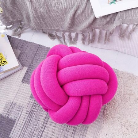 Soft Fluffy Ball Knot Throw Pillow, Handmade 3 Strand Throw Pillow Cushion for Decoration Sofa Bed Offices Room Home Decor Comfortable Purple Knot Pillow