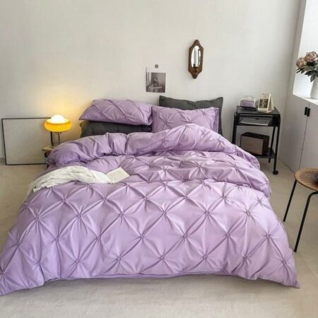 Purple Pintuck Duvet Set with Bedspread and Pillowcases Set, Soft Breathable and Skin Friendly Pintuck Bedding Set 4by6/ 6by6/ 6by7/ 7by7 Size
