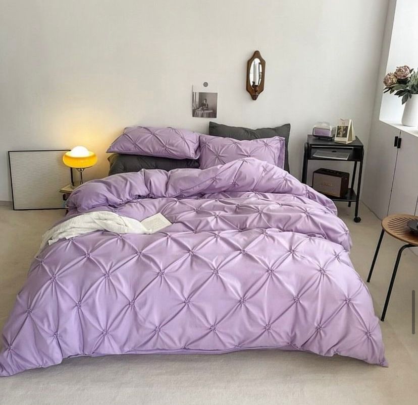 Purple Pintuck Duvet Set with Bedspread and Pillowcases Set, Soft Breathable and Skin Friendly Pintuck Bedding Set 4by6/ 6by6/ 6by7/ 7by7 Size