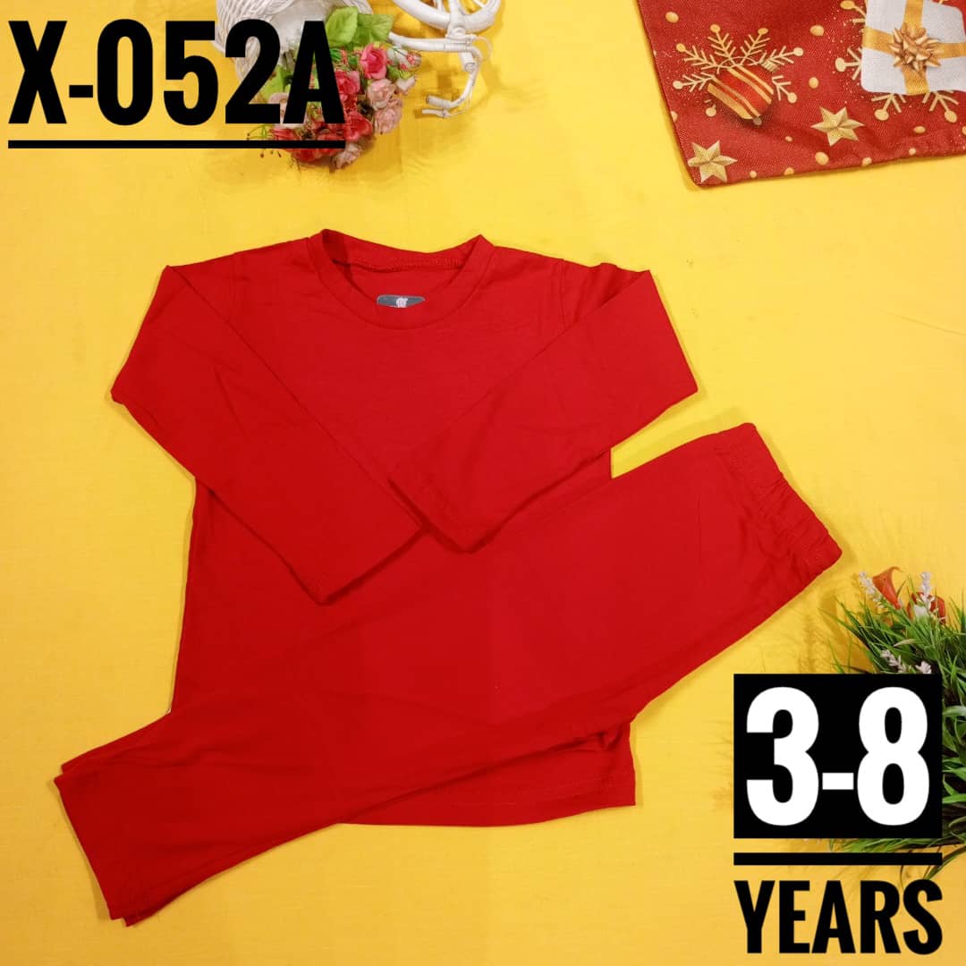 Plain Red Cotton Age 3-8 Boys and Girls Toddlers Preschooler Long-Sleeve Tee and Pant Sleepwear Pyjamas