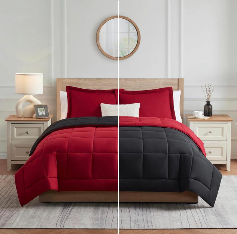Red/Black 4/6 Pieces Reversible Duvet Set - All Season Soft and Breathable Duvet with Bedsheet and Pillowcases (4 by 6, 6 by 6, 6 by 7, 7 by 7) - Image 3