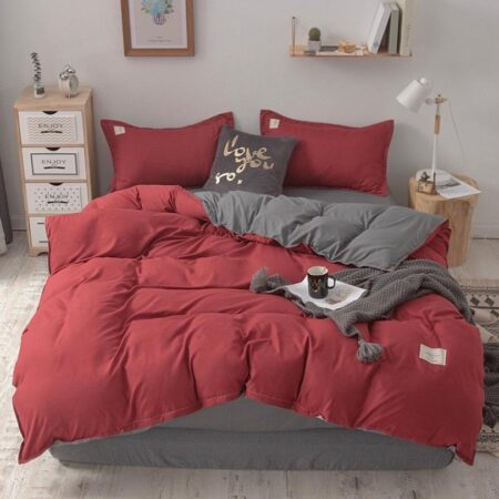 Classic Modern Red/Grey Reversible Duvet Sets - Soft and Comfortable Duvet with Bedsheet and Matching Pillowcases Set (4 by 6, 6 by 6, 6 by 7, 7 by 7)