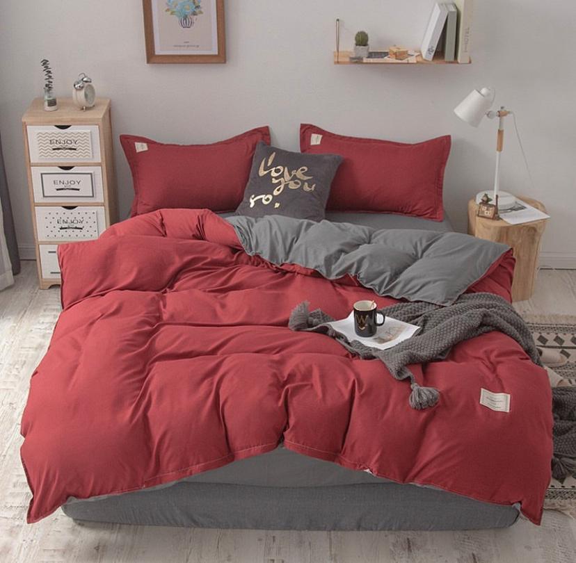 Classic Modern Red/Grey Reversible Duvet Sets - Soft and Comfortable Duvet with Bedsheet and Matching Pillowcases Set (4 by 6, 6 by 6, 6 by 7, 7 by 7)
