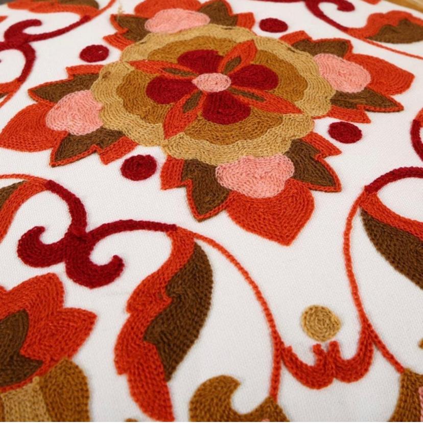 Embroidered Bohemian Red Cotton Throw Pillow, 18x 18 (45cmx45cm) Bohemian Decorative Throw Pillow and Insert for Bedroom, Living Room, Car, Office, Ideal Gift - Image 2