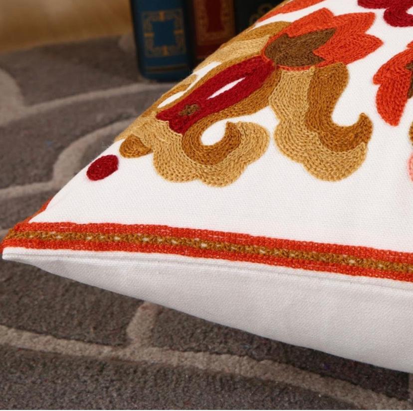 Embroidered Bohemian Red Cotton Throw Pillow, 18x 18 (45cmx45cm) Bohemian Decorative Throw Pillow and Insert for Bedroom, Living Room, Car, Office, Ideal Gift - Image 4