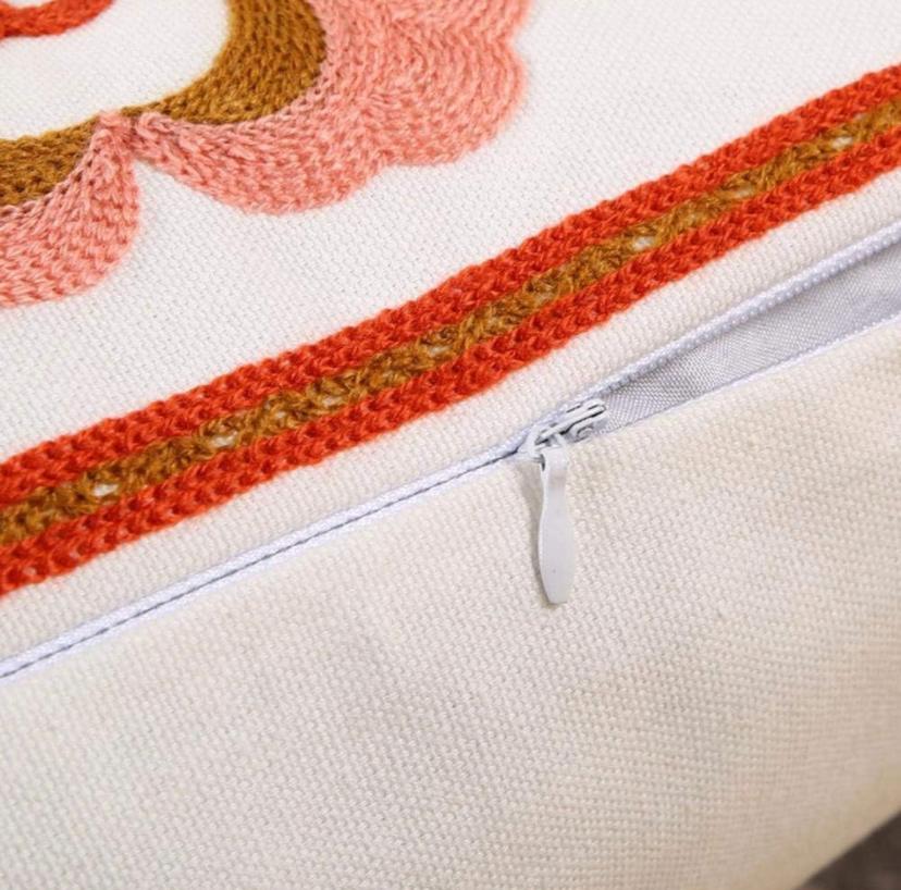 Embroidered Bohemian Red Cotton Throw Pillow, 18x 18 (45cmx45cm) Bohemian Decorative Throw Pillow and Insert for Bedroom, Living Room, Car, Office, Ideal Gift - Image 5